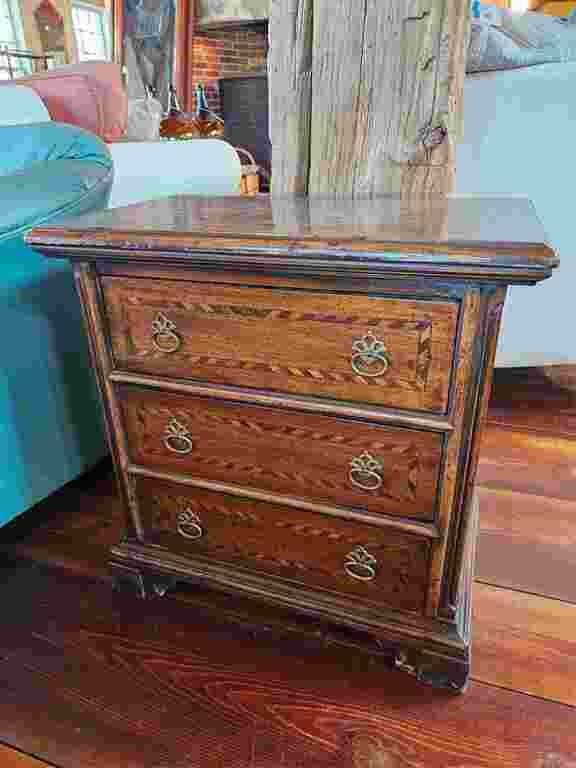 Antiqued 3 Drawer Nightstand