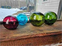 Lot of 4 Colored Glass Fishing Floats
