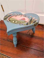 Small Painted Wood Heart Shaped Stool