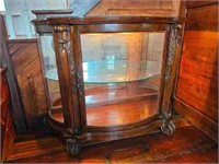 Short Carved Wood Lighted Curio Cabinet