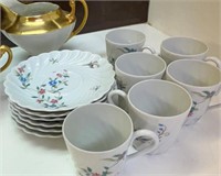 French Tiny Cups, Saucers and Cream and Sugar Bowl
