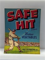 1930's Gulf Distributing SAFE HIT Bball label 7x9"