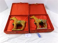 MAJOLICA STYLE HORSE IN BOX PAIR