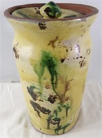TURTLE CREEK POTTERY TALL COVERED JAR SIGNED FNK