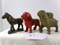 CAST ANIMALS LION, HORSE & DOG BANK