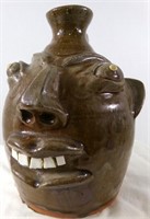 UGLY FACE POTTERY JUG FOLK ART SIGNED FLEMING