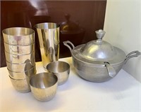 Vintage Jefferson Pewter Cups, and Pewter Tureen