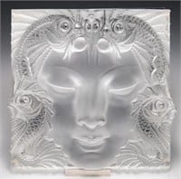 Lalique Crystal Masque de Femme Plaque w/ Stand.