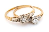 Pair of Vintage 14K Gold Art Deco Diamond Rings.