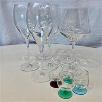 Six Stemmed Wine Glasses and 4 Shot Glasses