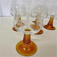 5 Vintage Amber Beehive Goblets