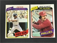 1980 Topps Mike Schmidt & Jim Rice Cards