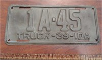 1938 Idaho Truck License Plate