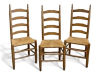 3 Ladder Back Rush Weave Seat Chairs
