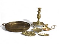 Brass Candle Holders, Candy Dish, Platter