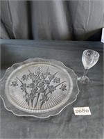 Clear Serving Dish and Wine Glass - very pretty