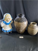 Ceramic Girl & two Vases
