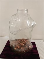 Large Pig Glass Bank w Coins