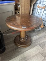 70’s style circle side table 17in tall  (back