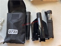 Collapsible shovel and flashlight kit
