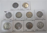 10 - 1917 Walking Liberty silver dollars