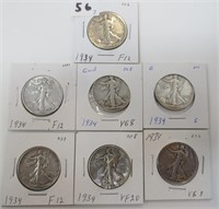 7 - 1934 Walking Liberty silver half dollars