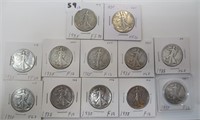12 - 1935 Walking Liberty silver half dollars