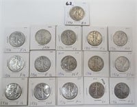 16 - 1936 Walking Liberty silver half dollars
