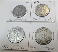 4 - 1936-S Walking Liberty silver half dollars