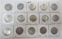 15 - 1937 Walking Liberty silver half dollars
