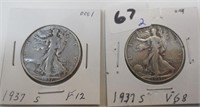 2 - 1937-S Walking Liberty silver half dollars