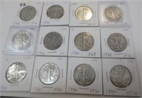 12 - 1940 Walking Liberty silver half dollars