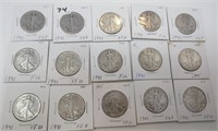 15 - 1941 Walking Liberty silver half dollars