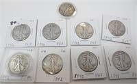 9 - 1942 Walking Liberty silver half dollars