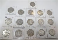 16 - 1942-D Walking Liberty silver half dollars