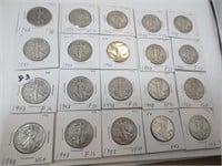 20 - 1943 Walking Liberty silver half dollars