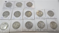 13 - 1943-D Walking Liberty silver half dollars