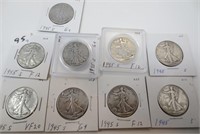9 - 1945-S Walking Liberty silver half dollars
