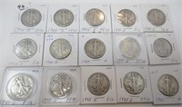 15 - 1945-D Walking Liberty silver half dollars