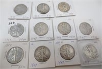 11 - 1947 Walking Liberty silver half dollars