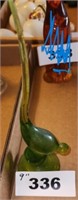 9" VIKING GLASS LONG TALL GREEN BIRD