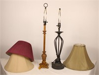 PAIR OF VINTAGE LAMPS AND THREE LAMP SHADES