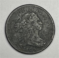 1806 Draped Bust Half Cent Small 6 No Stems Fine F