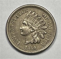 1860 Indian Head Cent Pointed Bust Extra Fine XF