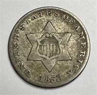 1853 Three Cent Silver Fine F+