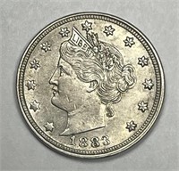 1883 Liberty Head V Nickel NO CENTS AU