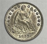 1857 Seated Liberty Silver Half Dime H10c AU+
