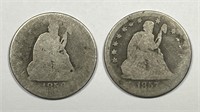 1856 & 1858 Seated Liberty Silver Quarter Pair