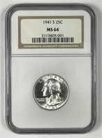 1941-S Washington Silver Quarter NGC MS64