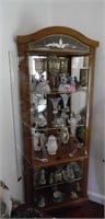 CORNER CHINA CABINET AND CONTENTS,